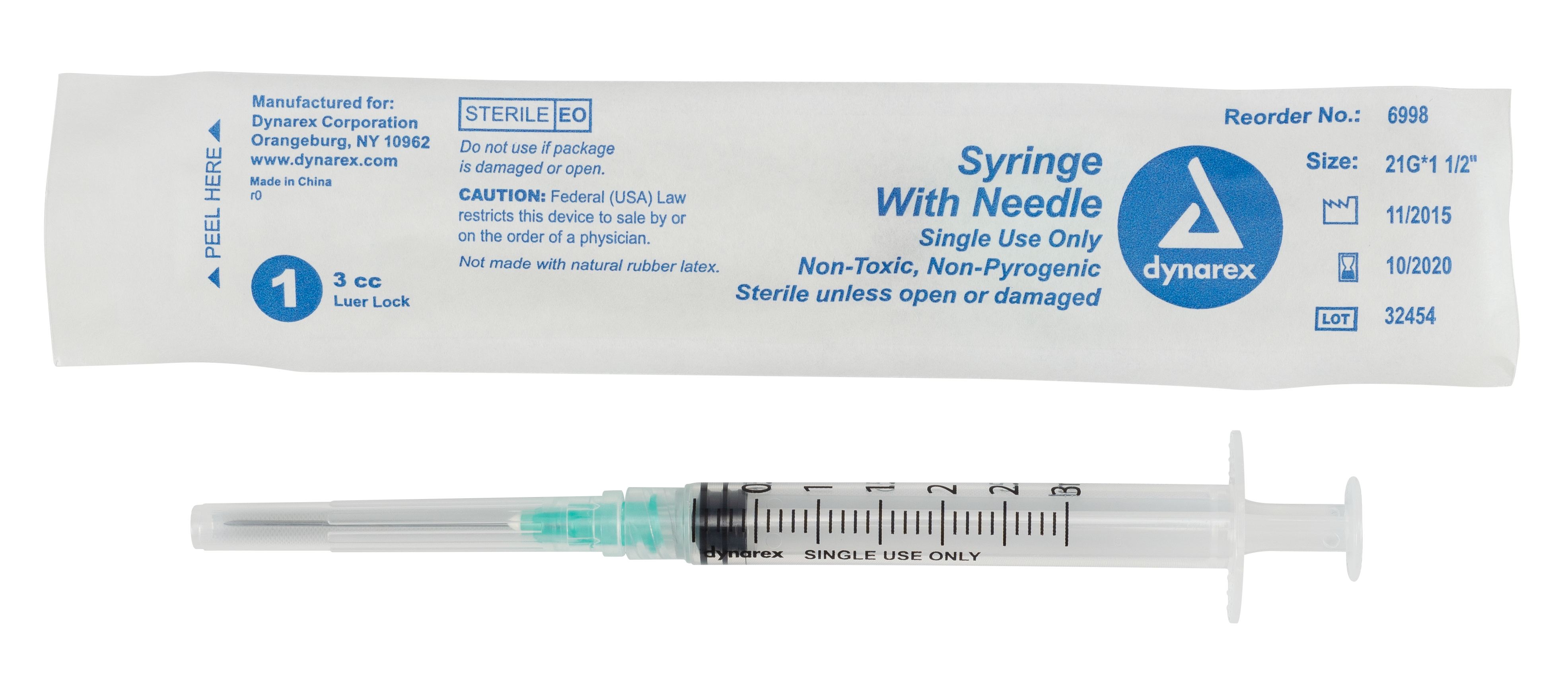 Syringe - Non-Safety with Needle - 3cc Luer Lock - 21G - 1.5" - 8/100/cs