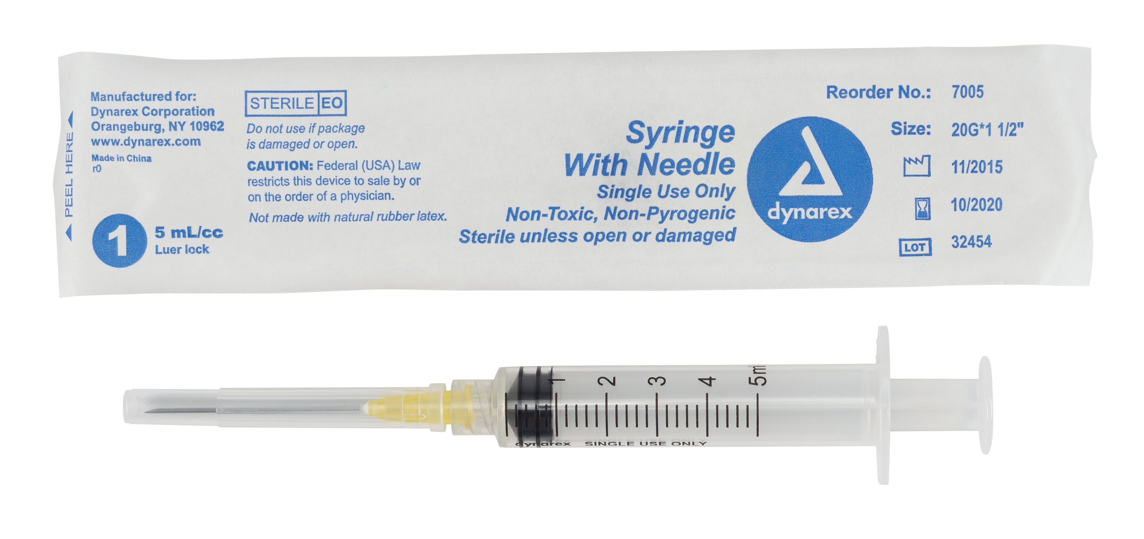 Syringe - Non-Safety with Needle - 5cc Luer Lock - 20G - 1.5" Needle - 4/100/cs