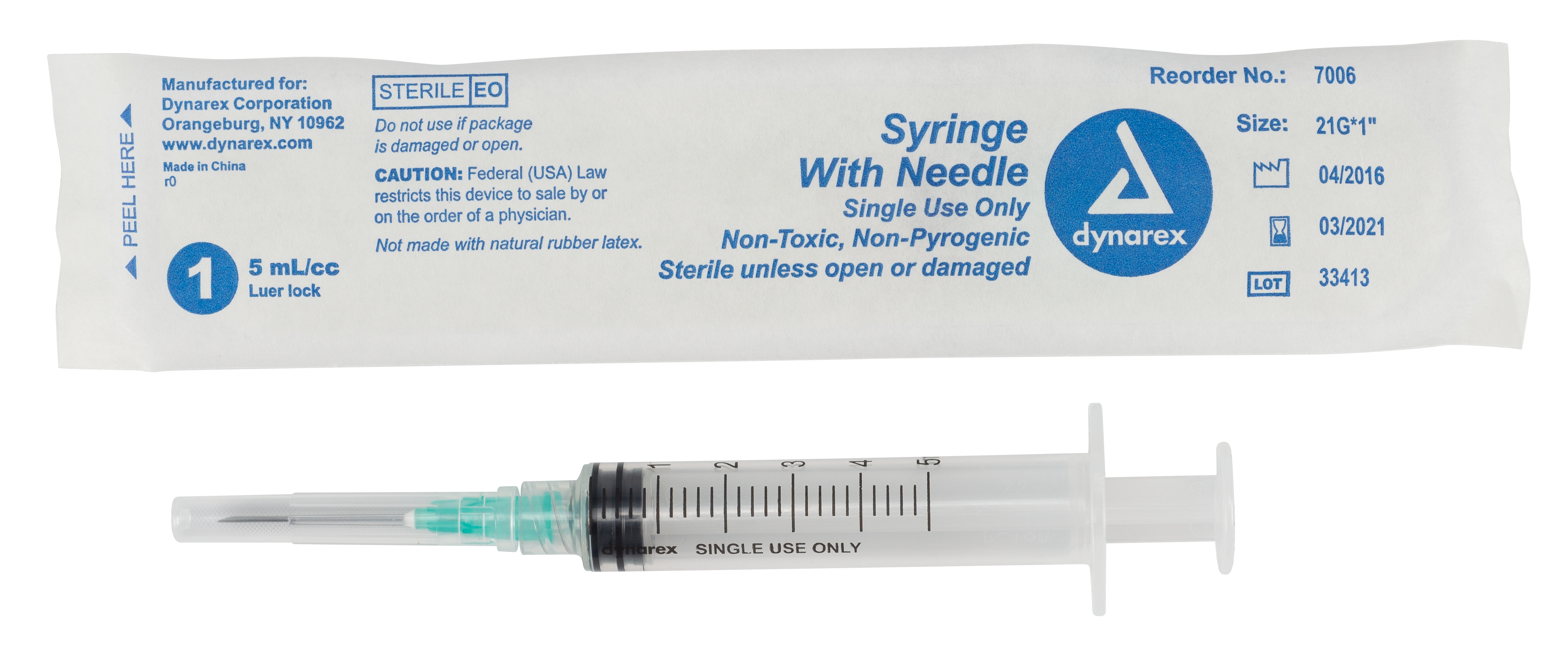 Syringe - Non-Safety with Needle - 5cc Luer Lock - 21G - 1" Needle - 4/100/cs