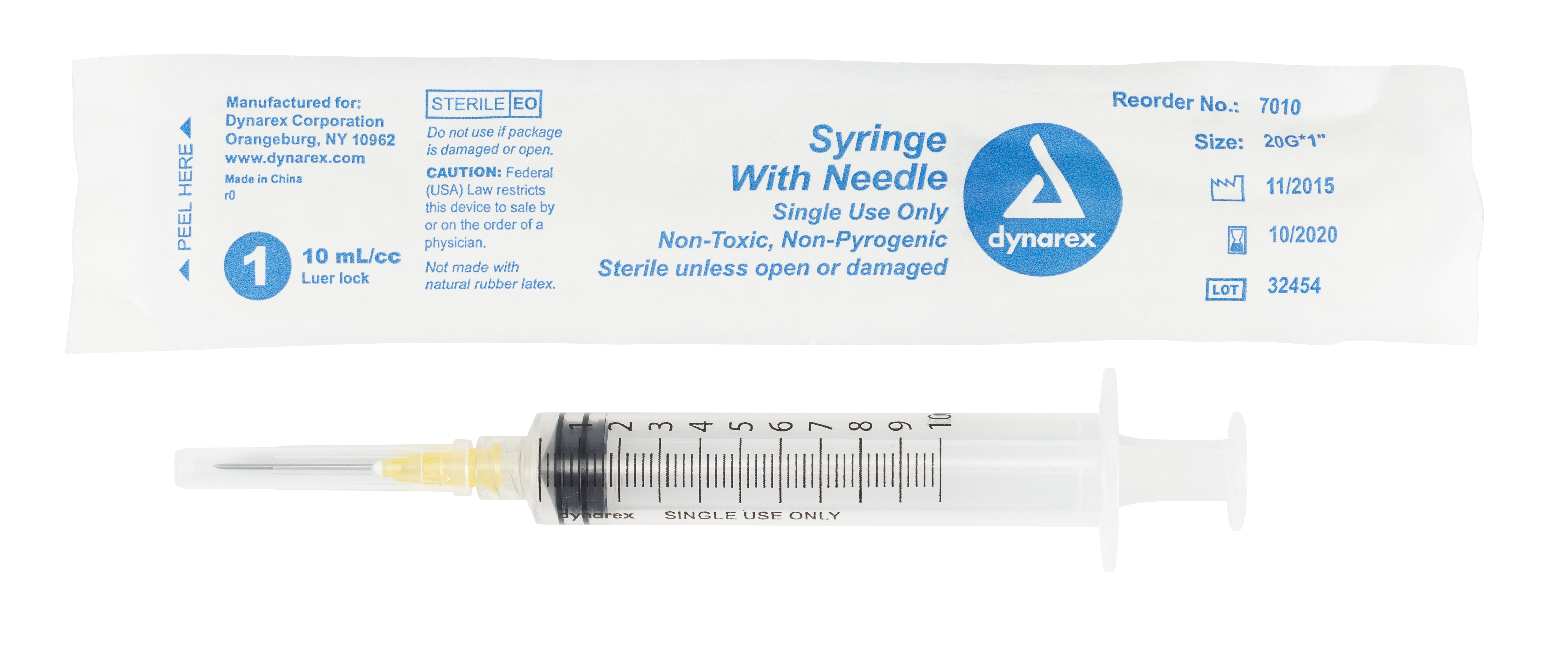 Syringe - Non-Safety with Needle - 10cc -Luer Lock - 20G - 1" Needle - 4/100/cs