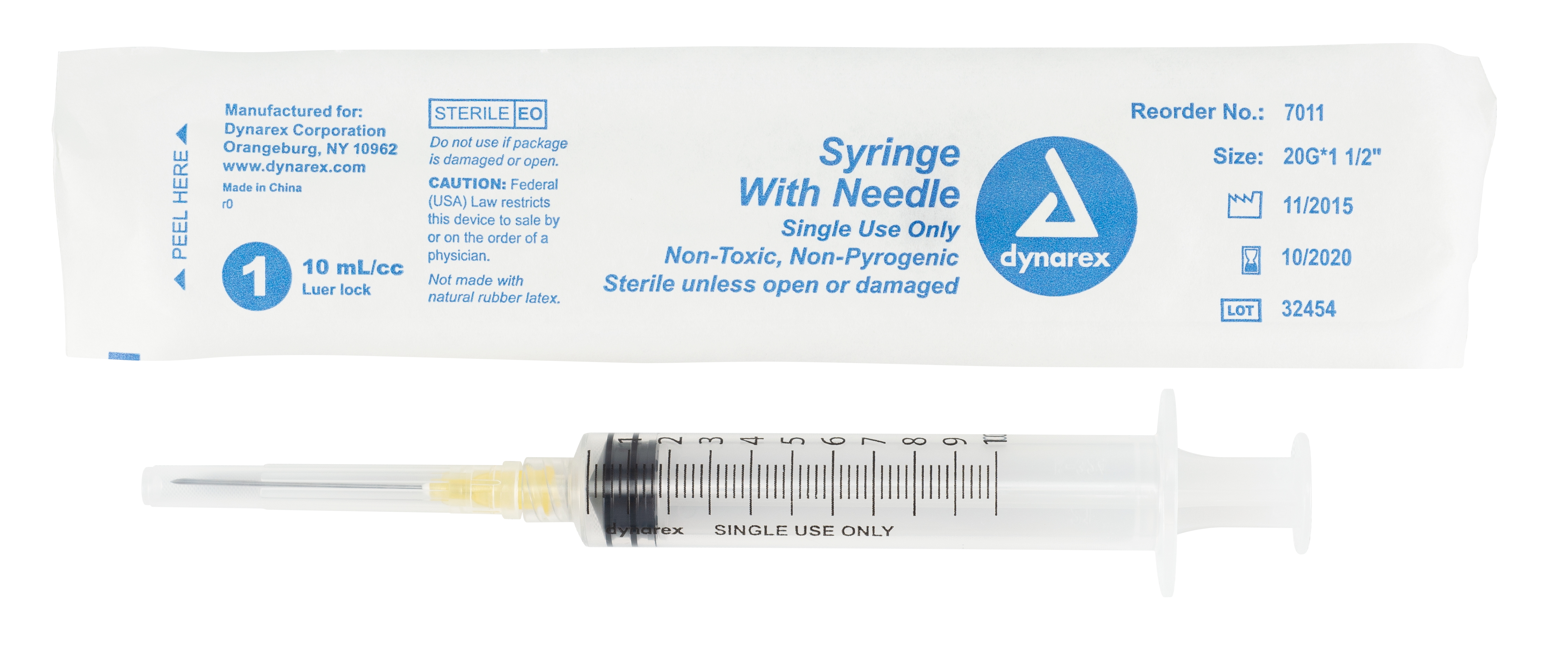 Syringe - Non-Safety with Needle - 10cc Luer Lock - 20G - 1.5" Needle - 4/100/cs