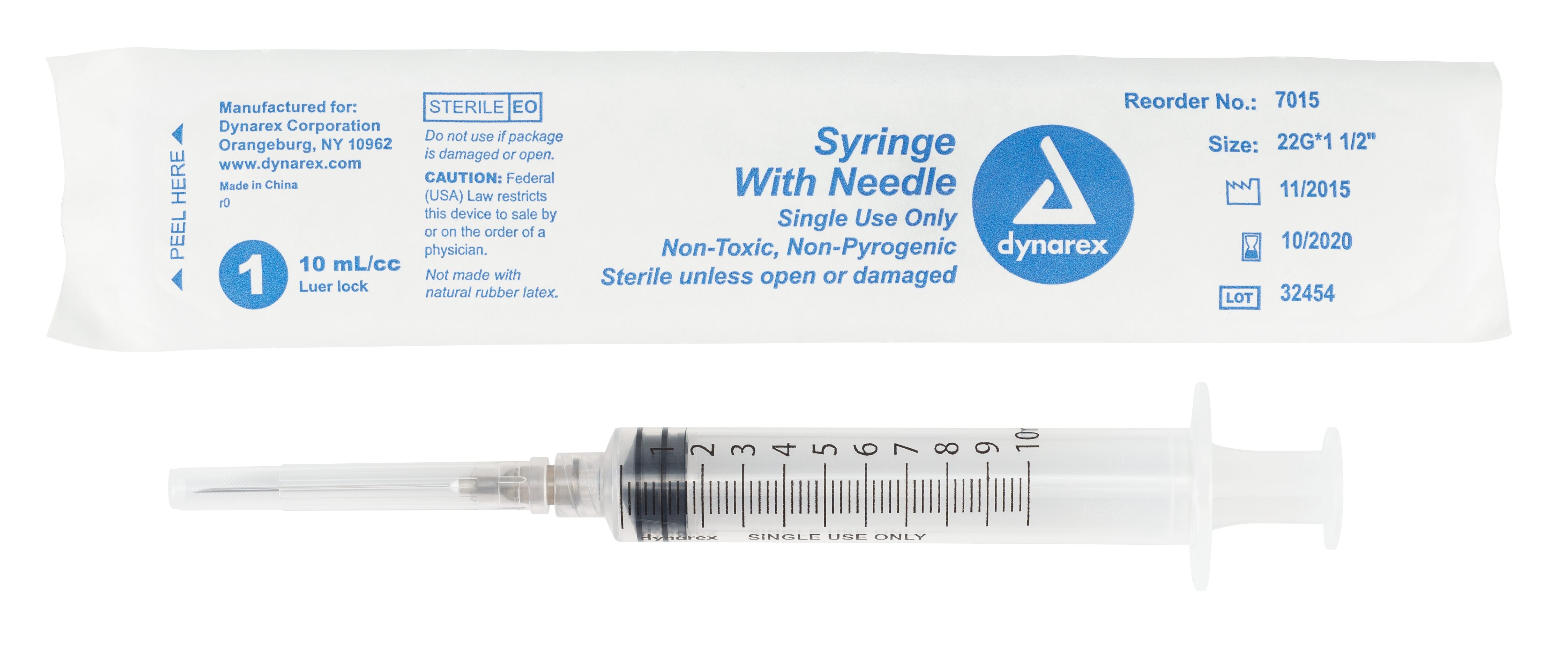 Syringe - Non-Safety with Needle - 10cc Luer Lock - 22G - 1.5" - 4/100/cs