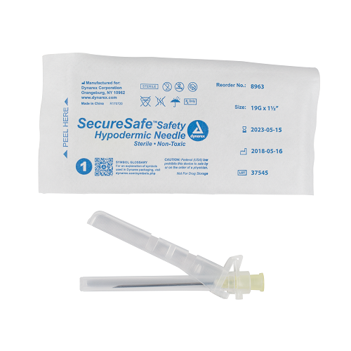 SecureSafe Safety Hypodermic Needle - 19G x 1 ½" Needle 10/100/cs