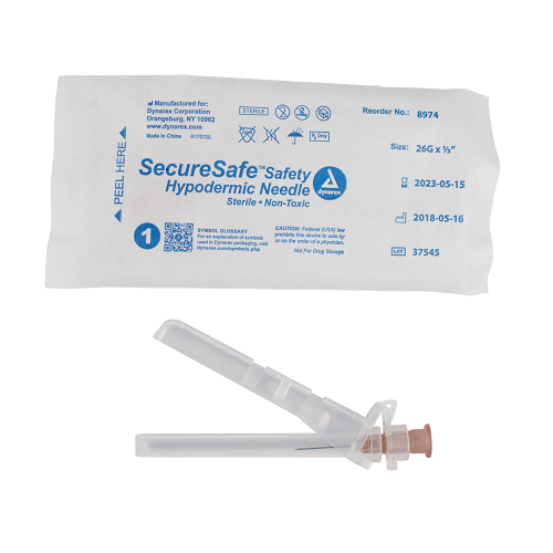 SecureSafe Safety Hypodermic Needle - 26G x ½" Needle 10/100/cs