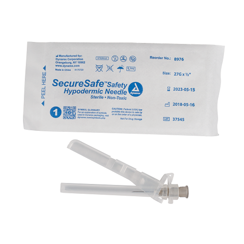 SecureSafe Safety Hypodermic Needle - 27G x ½" Needle 10/100/cs