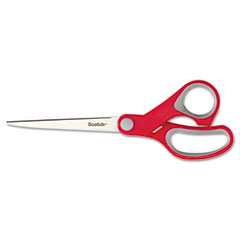 Multi-Purpose Scissors, Pointed Tip, 7" Long, 3.38" Cut Length, Gray/Red Straight Handle