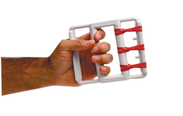 CanDo® Latex Free rubber-band hand exerciser - with 5 red bands