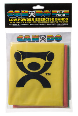 CanDo® Exercise Band and Tubing Retail Packs - Low Powder Exercise Band Pep™ Pack - Easy with yellow - red and green band