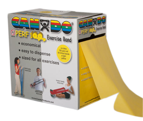 CanDo® Perf 100® Latex Free Exercise Band - 100 yard Perf 100® rolls - 5-piece set (1 each: yellow - red - green - blue - black)