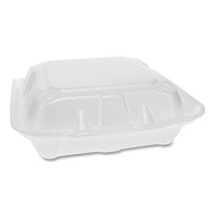 Vented Foam Hinged Lid Container, Dual Tab Lock, 3-Compartment, 8.42 x 8.15 x 3, White, 150/Carton