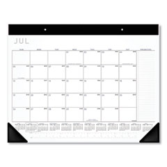 Academic Monthly Desk Pad, 21.75 x 17, White/Black Sheets, Black Binding/Corners, 12-Month (July to June): 2022 to 2023