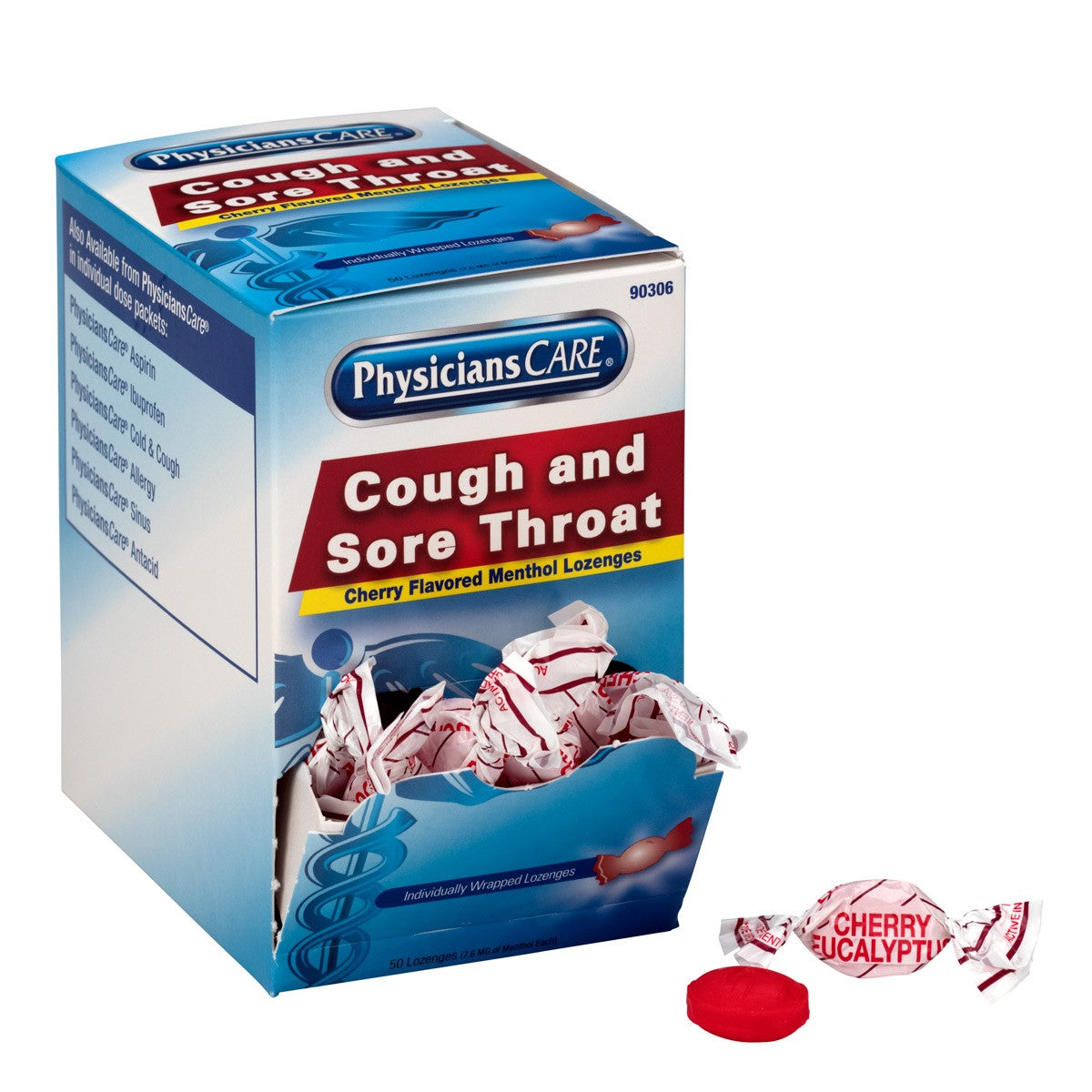 PhysiciansCare Cherry Flavor Cough & Throat Lozenges, 50x1/box