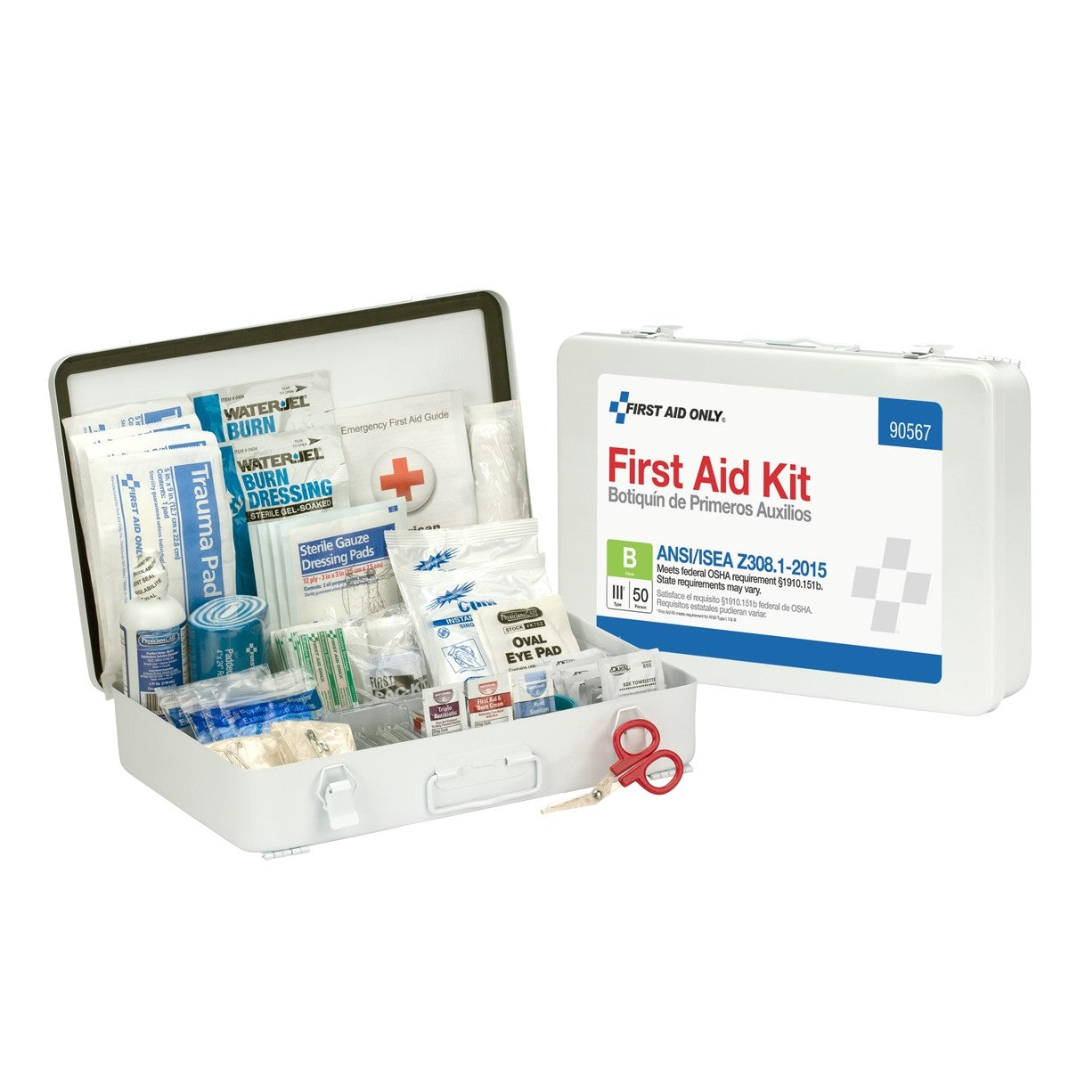 50 Person First Aid Kit, ANSI B, Metal Case