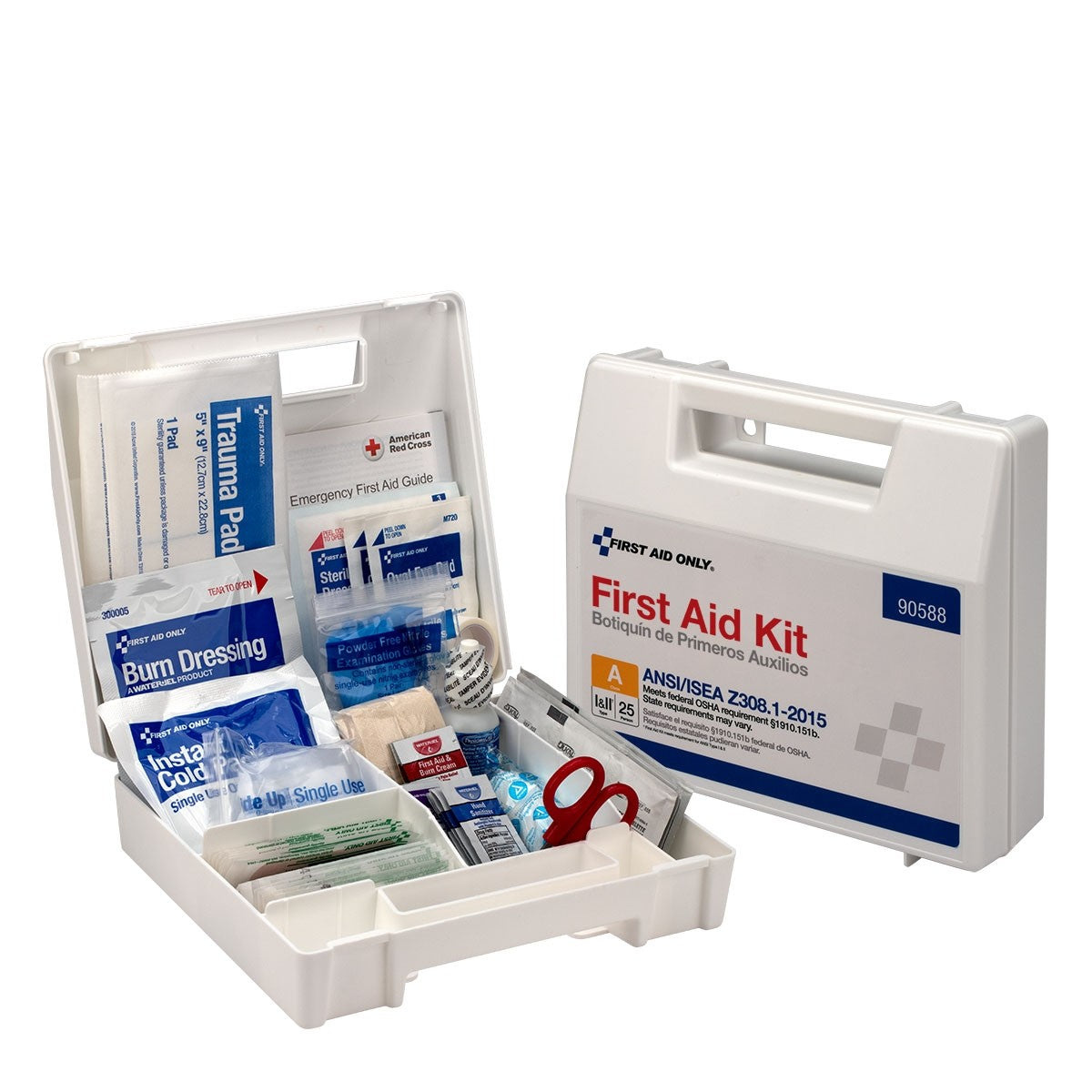25 Person First Aid Kit, ANSI A, Plastic Case with Dividers