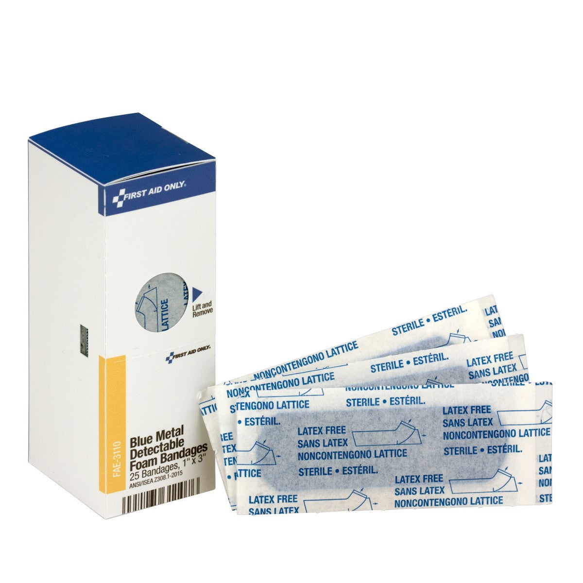 Smart Compliance Boxed Refill 1"x3" Blue Metal Detectable Foam Bandages, 25/box