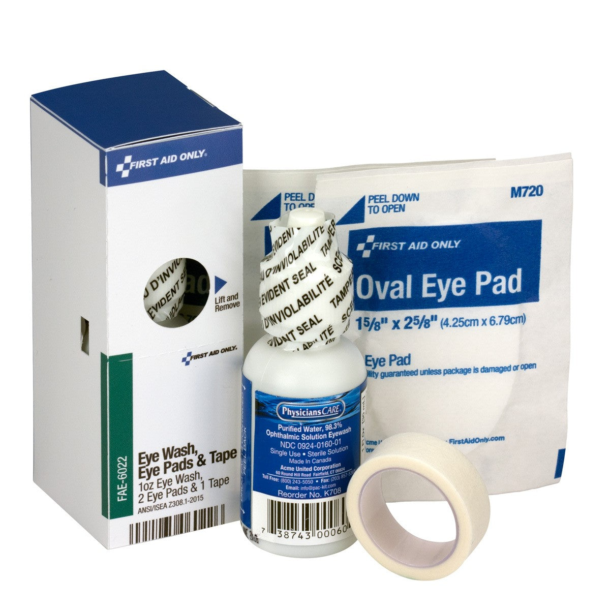 Smart Compliance Boxed Refill Eyewash, 1 oz., 2 Eyepads, 1/2"x5 yd. First Aid Tape per/box