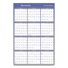 Vertical/Horizontal Erasable Quarterly/Monthly Wall Planner, 24 x 36, White/Blue Sheets, 12-Month (Jan to Dec): 2024