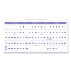 Deluxe Three-Month Reference Wall Calendar, Horizontal Orientation, 24 x 12, White Sheets, 15-Month (Dec-Feb): 2023 to 2025