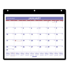 Monthly Desk/Wall Calendar with Plastic Backboard and Bonus Pages, 11 x 8, White/Violet/Red Sheets, 12-Month (Jan-Dec): 2024