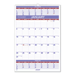 Three-Month Wall Calendar, 15.5 x 22.75, White Sheets, 12-Month (Jan to Dec): 2024