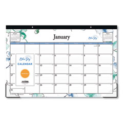 Lindley Desk Pad, Floral Artwork, 17 x 11, White/Blue/Green Sheets, Black Binding, Clear Corners, 12-Month (Jan-Dec): 2024