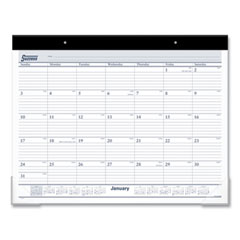 Desk Pad, 21.75 x 17, White Sheets, Black Binding, Clear Corners, 12-Month (Jan to Dec): 2024