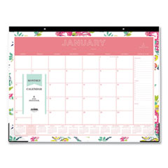 Day Designer Peyton Desk Pad Calendar, Floral Artwork, 22 x 17, Black Binding, Clear Corners, 12-Month (Jan-Dec): 2024