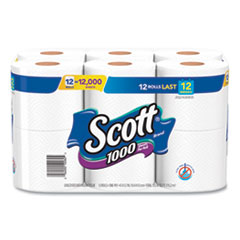 Toilet Paper, Septic Safe, 1-Ply, White, 1,000 Sheets/Roll, 12 Rolls/Pack, 4 Pack/Carton