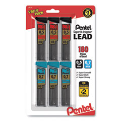 Super Hi-Polymer Lead Refill Value Pack, 0.5 mm; 0.7 mm, HB, Black, 30/Tube, 6 Tubes/Pack