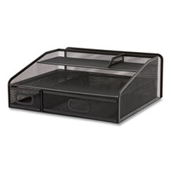 Six Compartment Wire Mesh Accessory Holder, 2 Drawers, 12.91 x 12.01 x 5.43, Black