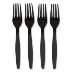 Heavyweight Plastic Cutlery, Fork, Black, 100/Pack