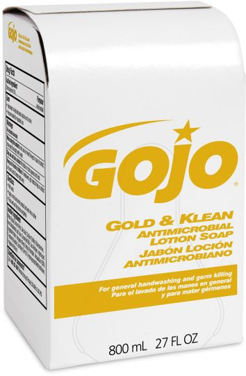 GOJO® Gold & Klean Antimicrobial Lotion Soap - Value Line Bag-in-Box - 800 mL Refill