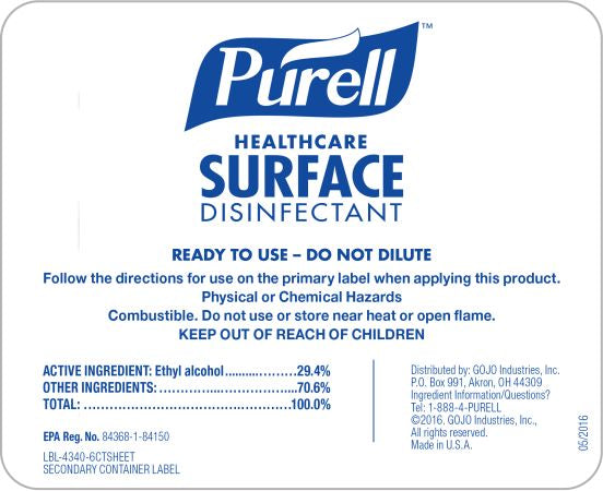 PURELL® Healthcare Surface Disinfectant - 1 sheet of 6 refillable container labels