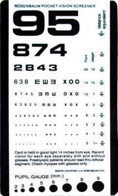 Eye Chart, Rosenbaum Pocket Vision Screener Card, Grafco