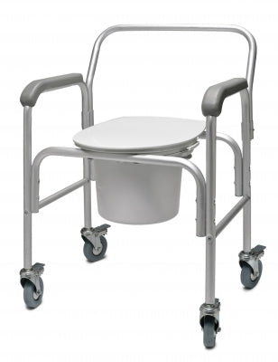 3-In-1 Aluminum Commode - Back Bar And Casters withBackrest