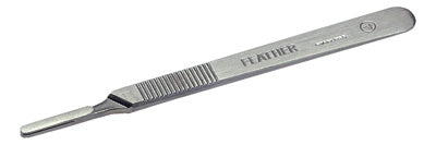 Feather® Surgical Blade Handles Fits blade sizes # 10, 11, 12, 15. 100mm long, flat with corrugated grip.