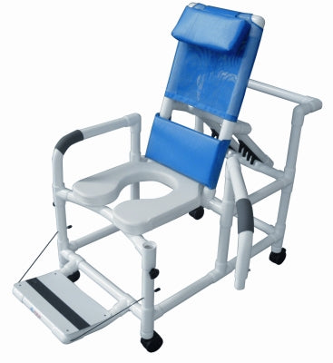 Lumex 20" PVC Reclining Shower Commode Chair with Footrest, Swing Away Arms, Soft Seat and Safety Belt