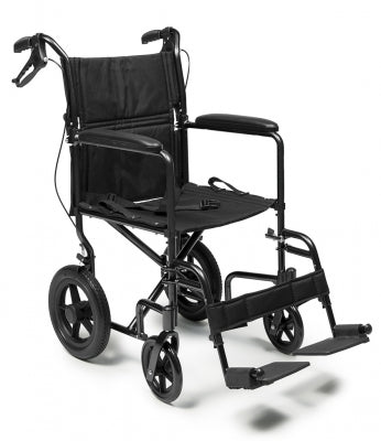 Wheelchair Deluxe Transport Chair with 12" Rear Wheel Aluminum 19" Black 300 lb E&J