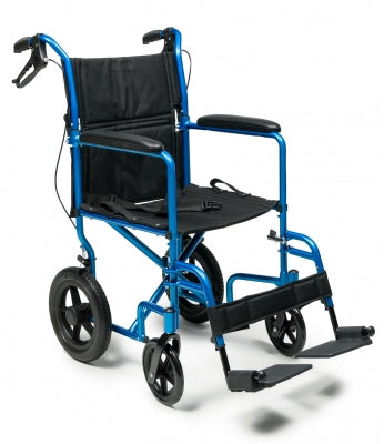 Wheelchair Deluxe Transport Chair with 12" Rear Wheel Aluminum 19" Blue Celeste 300 lb E&J