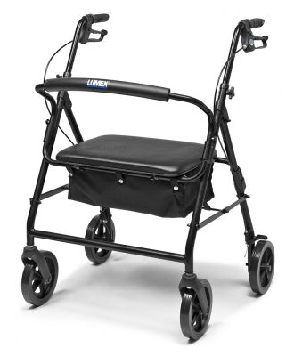 Lumex Walkabout Four-Wheel Imperial Rollator - Contoured Backbar, Black