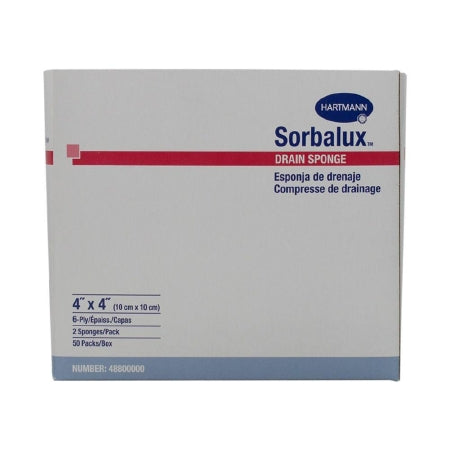 Sorbalux® - Sterile - 2's - 6-ply - Non-Woven Drain Sponges - Each pack contains two sponges - Size: 4" x 4" Drain/ 10cm x 10cm