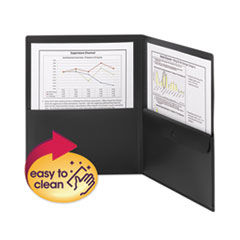 Poly Two-Pocket Folder with Snap Closure Security Pocket, 100-Sheet Capacity, 11 x 8.5, Black, 5/Pack