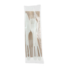 TPLA Compostable Cutlery, Knife/Fork/Spoon/Napkin, 6", White, 250/Carton