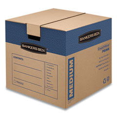 SmoothMove Prime Moving/Storage Boxes, Hinged Lid, Regular Slotted Container, Medium, 18" x 18" x 16", Brown/Blue, 8/Carton