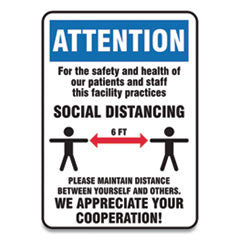 Social Distance Signs, Wall, 7 x 10, Patients and Staff Social Distancing, Humans/Arrows, Blue/White, 10/Pack