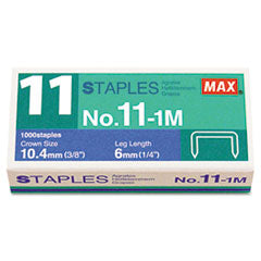 No. 11 Mini Staples, 0.25" Leg, 0.38" Crown, Steel, 1,000/Box