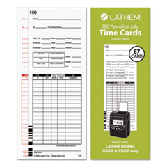 Time Clock Cards for Lathem Time 7000E/7500E, Two Sides, 3.38 x 8.78, 100/Pack