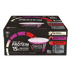 Triple Zero Blended Greek Nonfat Yogurt, 5.3 oz, Strawberry/Mixed Berry/Vanilla, 18/Carton, Ships in 1-3 Business Days