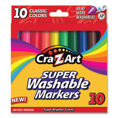 Super Washable Markers, Broad Bullet Tip, Assorted Colors, 10/Set