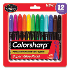 Colorsharp Permanent Markers, Fine Bullet Tip, Assorted Colors, 12/Set